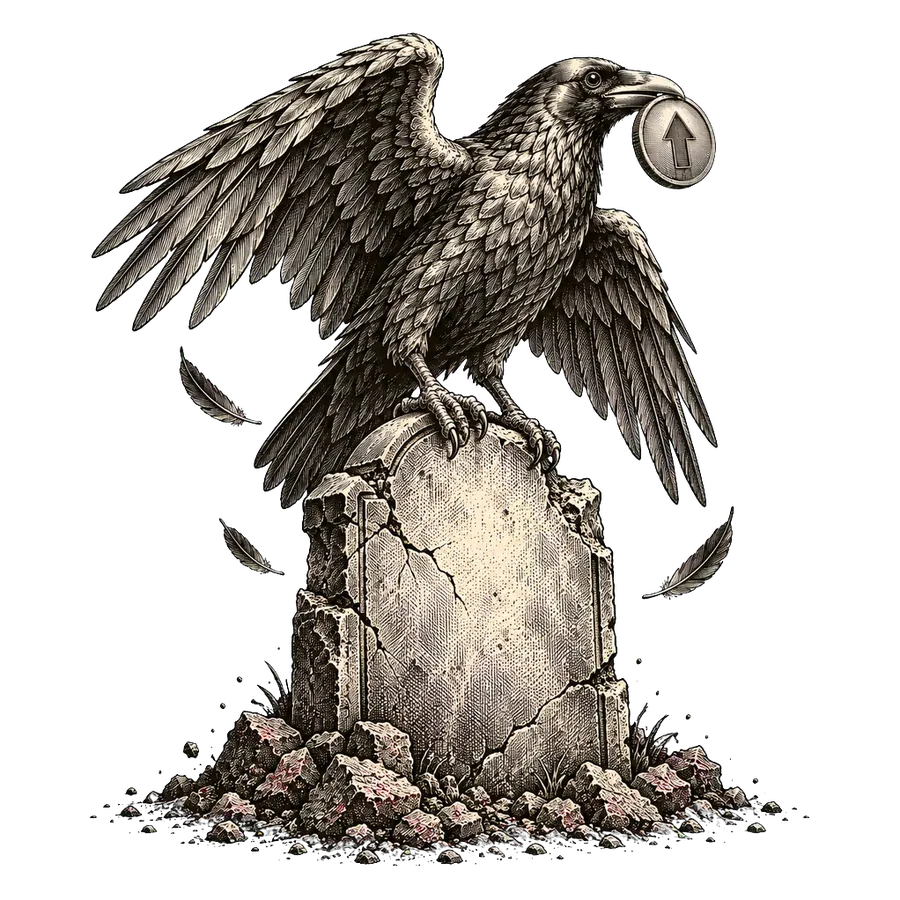 Engraving of a raven on a skull